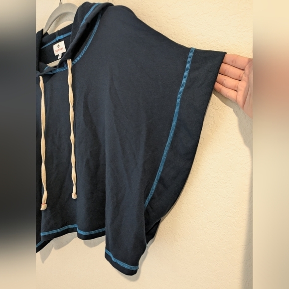 Sundry Navy Blue Jersey Knit Relaxed Short Sleeve Cropped Muscle Hoodie Lounge - Picture 7 of 10
